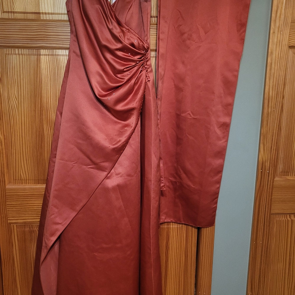 Sophisticated Rust Satin Gown